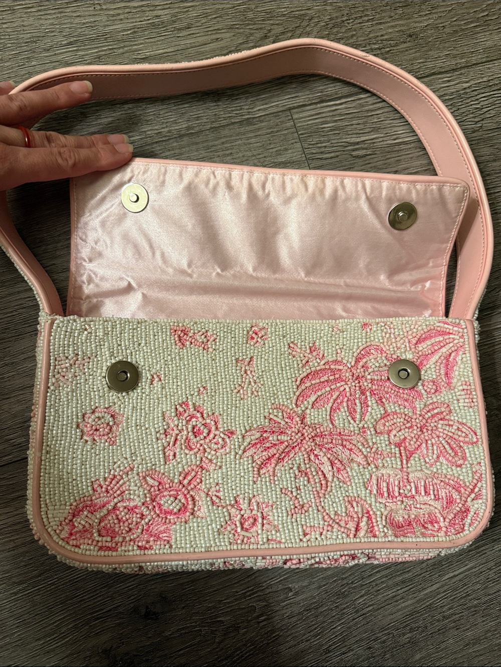 LIKE NEW STAUD Tommy Beaded Bag, Cherry Blossom Ivory Toile - Picture 7 of 10